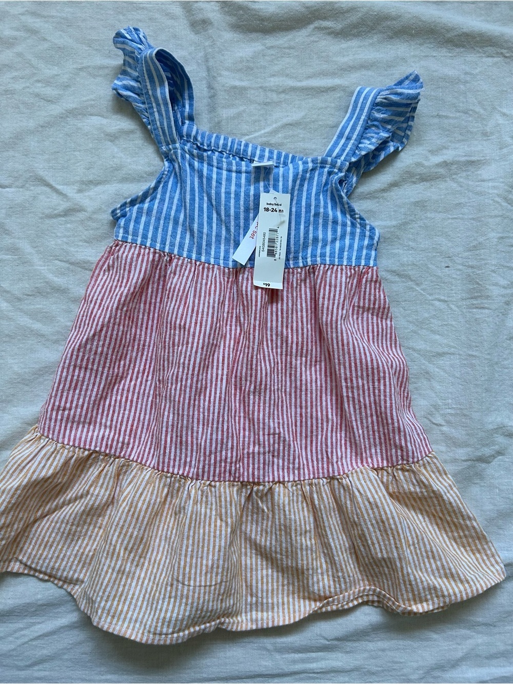 Striped Tiered Sundress in Blue, Red & Tan